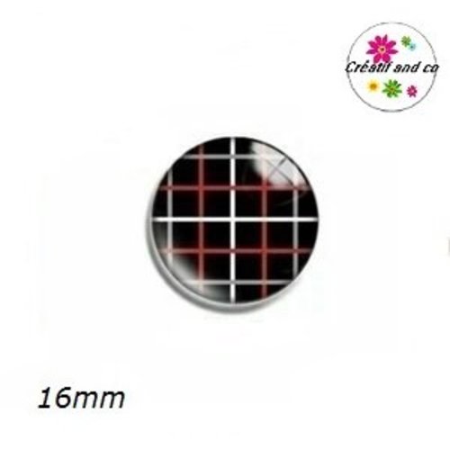 X2 cabochons à motif noir/blanc et rouge 16mm