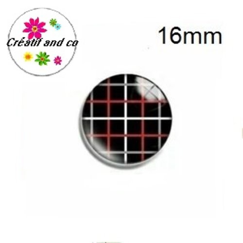 X2 cabochons noir,blanc et rouge 16mm