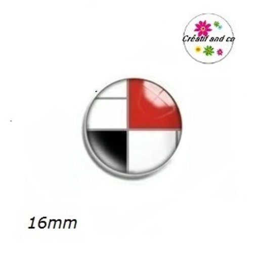 X2 cabochons à motif noir/blanc et rouge 16mm