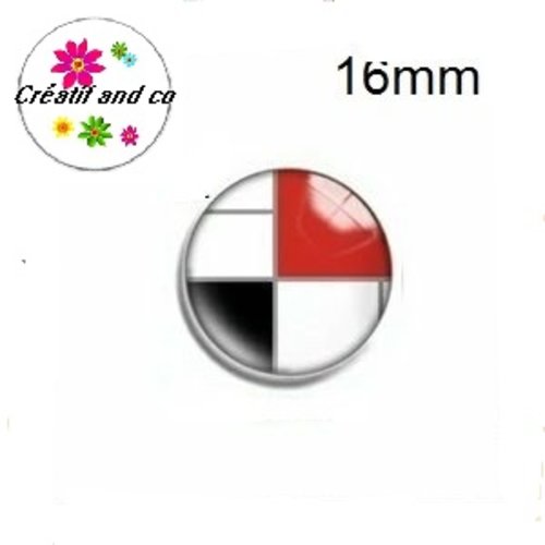 X2 cabochons noir,blanc et rouge 16mm