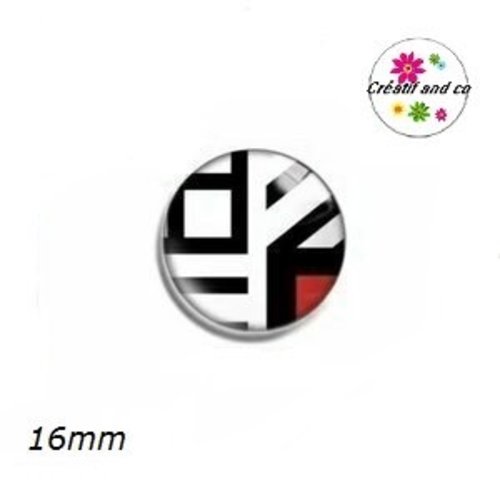 X2 cabochons à motif noir/blanc et rouge 16mm