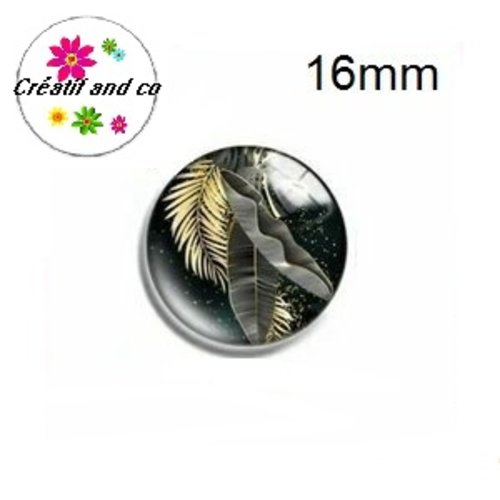 X2 cabochons feuille tropicale or 16mm