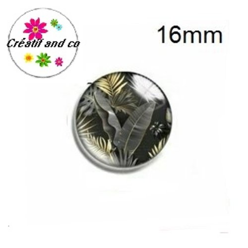 X2 cabochons feuille tropicale or 16mm