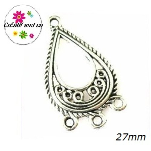 Pendentif connecteur forme larme métal argenté  27mm