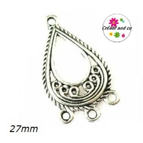 Pendentif connecteur forme larme métal argentée 27mm
