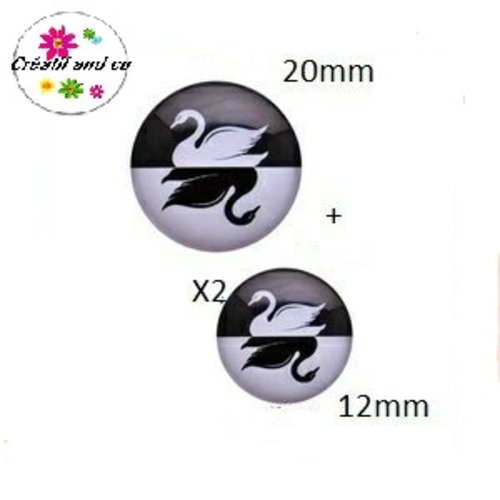 Lot cabochon duo de cygne 20mm et 2 cabochons 12mm