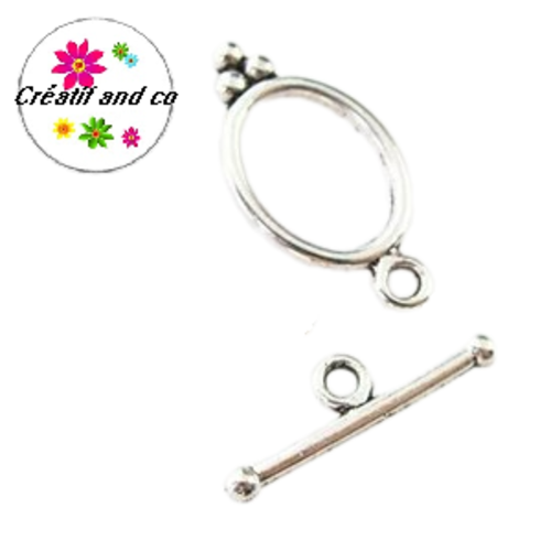 Fermoir toggle ovale métal argenté 22mm