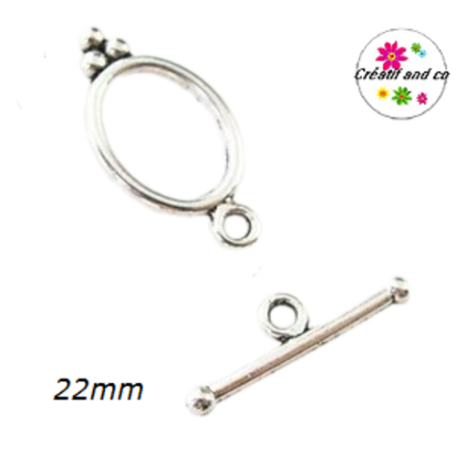 Fermoir toggle ovale métal argenté 22mm