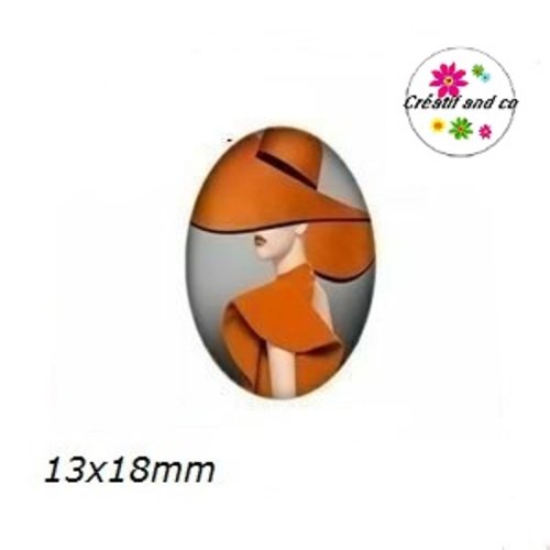 X2 cabochons ovales visage femme chapeautée 13x18mm