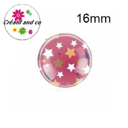 Cabochon nuée d'étoiles fond fuschia  16mm