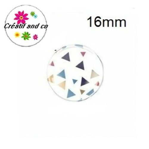 Cabochon nuée de triangles fond blanc 16mm