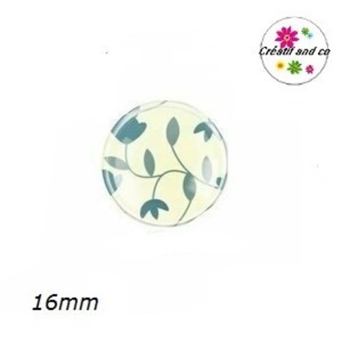 Cabochon fleur et feuille fond beige 16mm