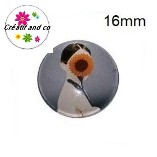 X2 cabochons femme et sa fleur 16mm