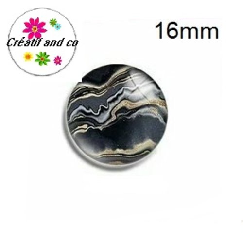 X2 cabochons noir et or 16mm