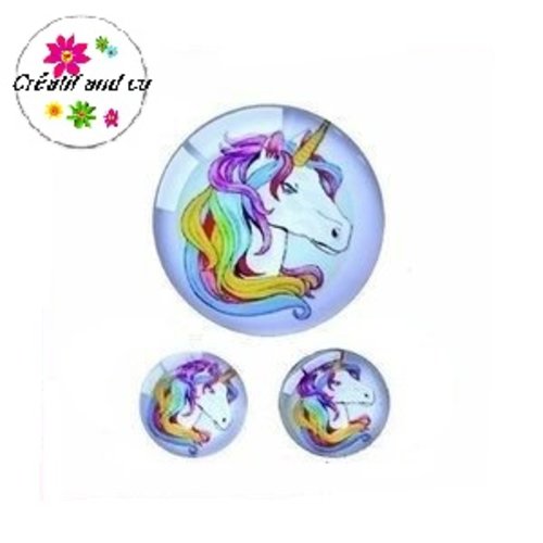 Lot cabochon licorne 20mm et 2 cabochons 12mm