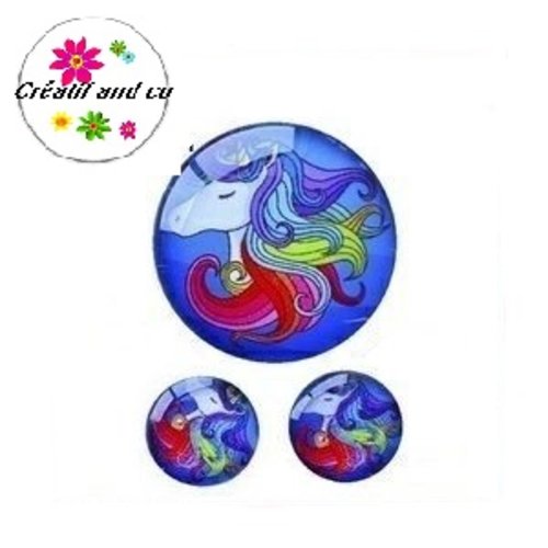 Lot cabochon licorne 20mm et 2 cabochons 12mm