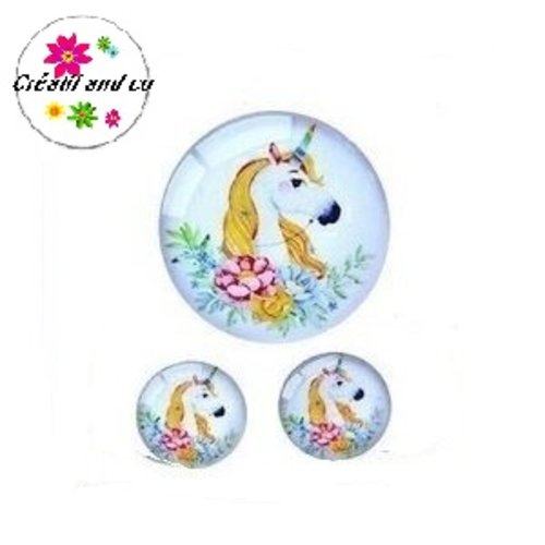 Lot cabochon licorne 20mm et 2 cabochons 12mm