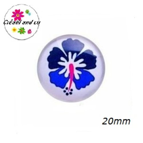 Cabochon fleur bleue fond blanc 20mm