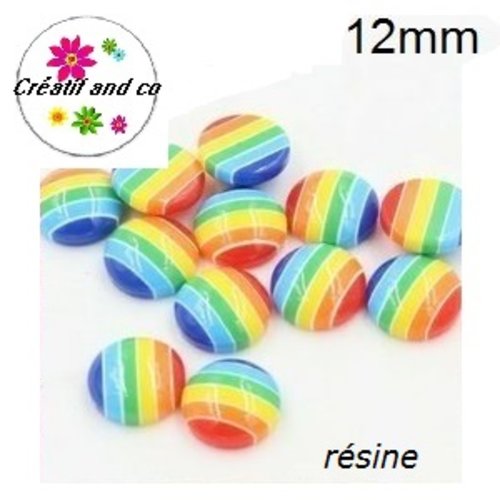 X2 cabochons dôme multicouleur résine 12mm