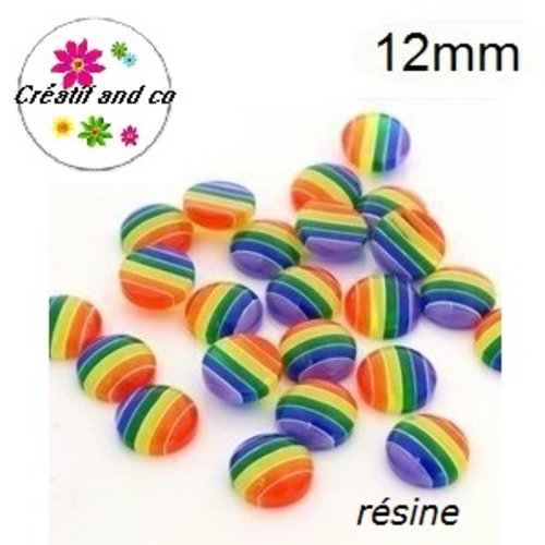 X2 cabochons dôme multicouleur résine 12mm