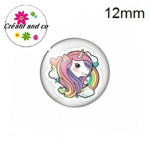 X2 cabochons licorne flashy 12mm