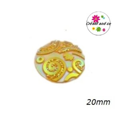 Cabochon motif à spirale jaune résine 20mm