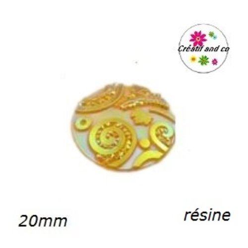 Cabochon motif à spirale jaune résine 20mm