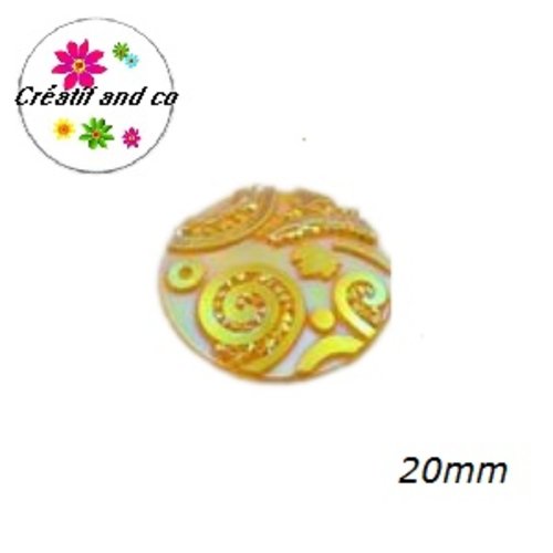 Cabochon motif à spirale jaune résine 20mm