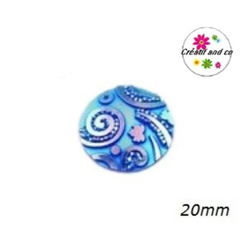 Cabochon motif à spirale bleu roi résine 20mm