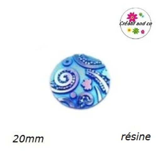 Cabochon motif à spirale bleu roi résine 20mm