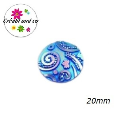 Cabochon motif à spirale bleu roi résine 20mm