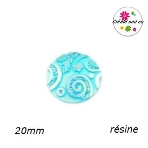 Cabochon à motif spirale turquoise résine 20mm
