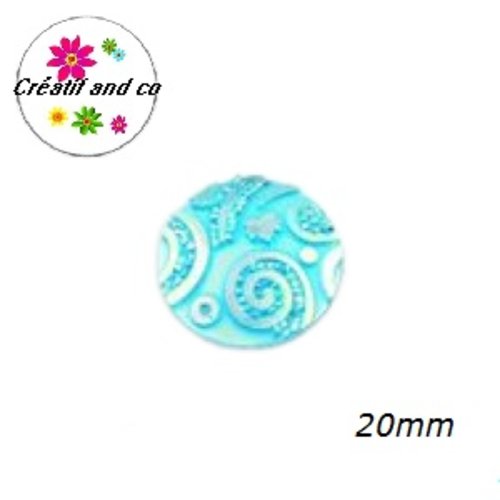 Cabochon à motif spirale turquoise résine 20mm