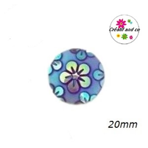 Cabochon motif fleur mauve résine 20mm