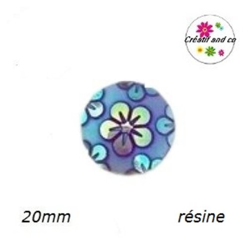 Cabochon motif fleur mauve résine 20mm