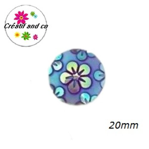 Cabochon motif fleur mauve résine 20mm