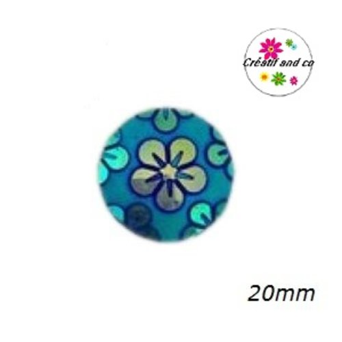 Cabochon motif fleur bleu roi résine 20mm