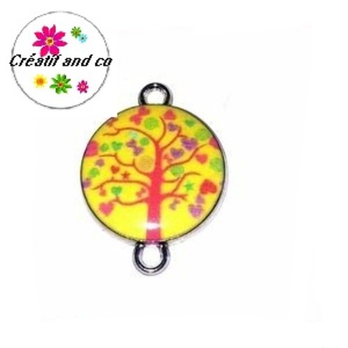 Connecteur cabochon arbre de vie fond jaune  25mm