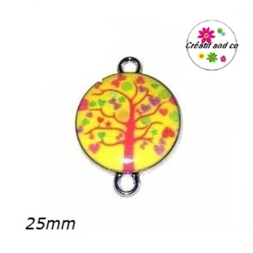 Connecteur cabochon arbre de vie fond jaune  25mm