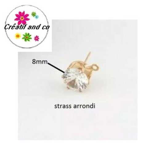Puce oreille dorée zircon argenté 8mm