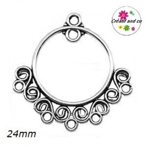 Boucle d'oreille ronde connecteur argentée 24mm