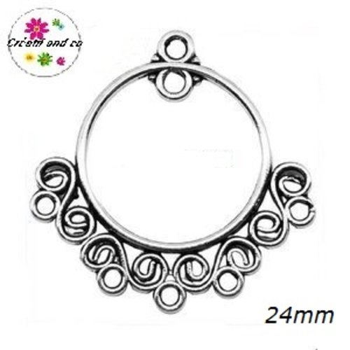 Boucle d'oreille ronde connecteur argentée 24mm