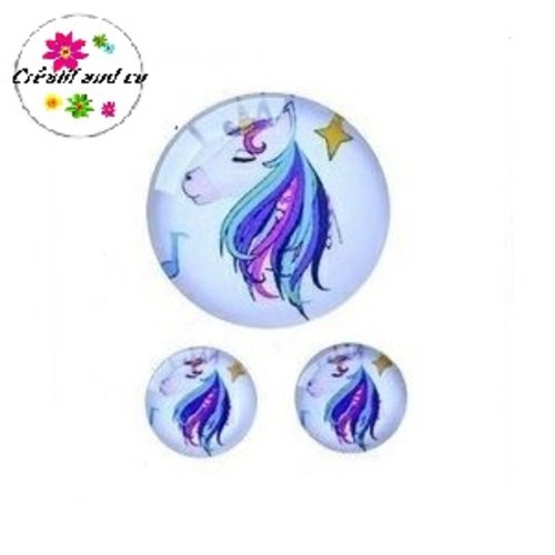 Lot cabochon licorne 20mm et 2 cabochons 12mm