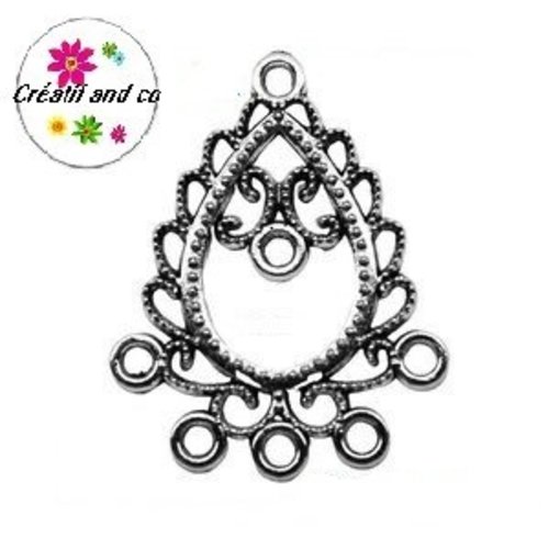 Boucle d'oreille connecteur forme goutte argentée 29mm