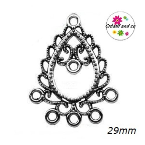 Boucle d'oreille connecteur forme goutte argentée 29mm