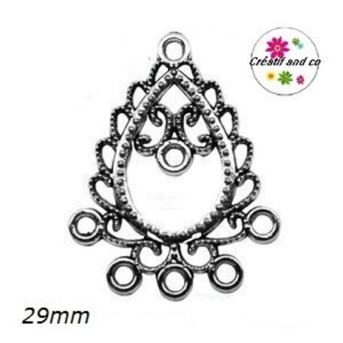 Pendentif connecteur forme goutte argentée 29mm