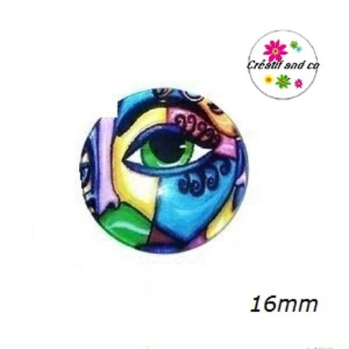 X2 cabochons visage abstrait coloré 16mm