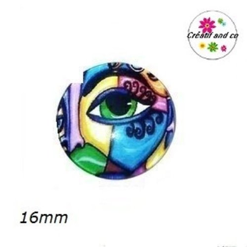 X2 cabochons visage abstrait coloré 16mm