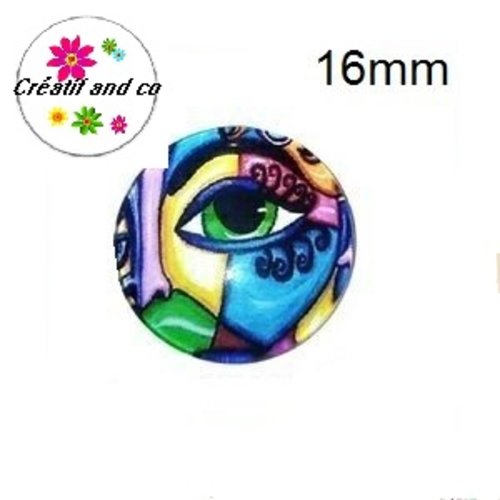 X2 cabochons visage abstrait coloré 16mm