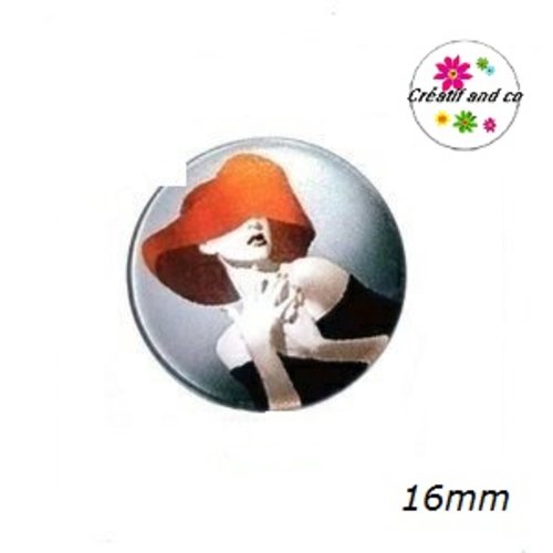 X2 cabochons femme chapeautée orange 16mm